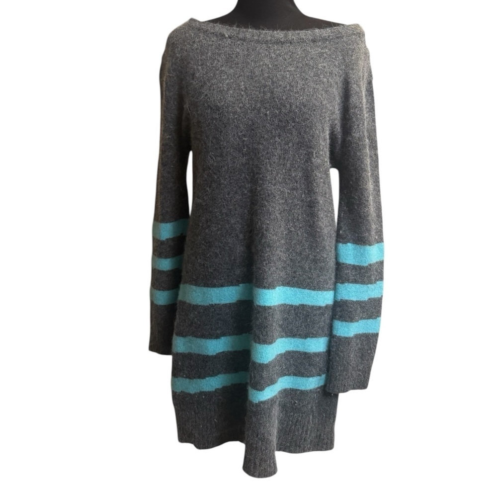 ALPACA MERINO Blend Crew Neck Sweater Dress Size Small Gray Blue Color Block EUC